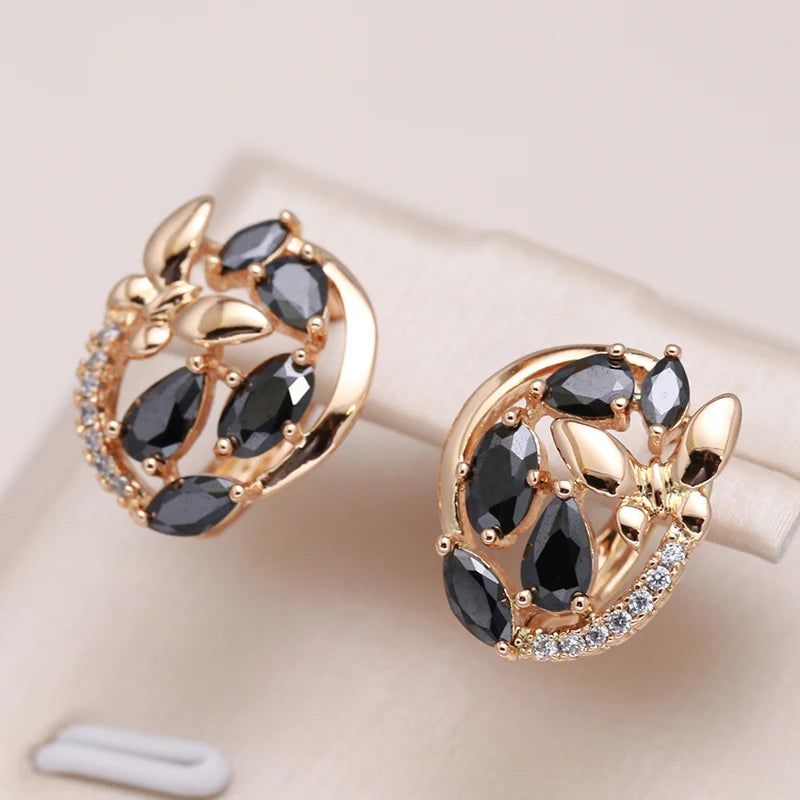 Chic Rose Gold Butterfly Stud Earrings with Black Natural Zircon