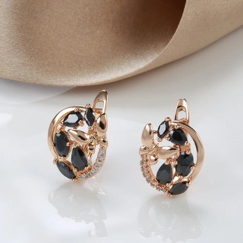 Chic Rose Gold Butterfly Stud Earrings with Black Natural Zircon