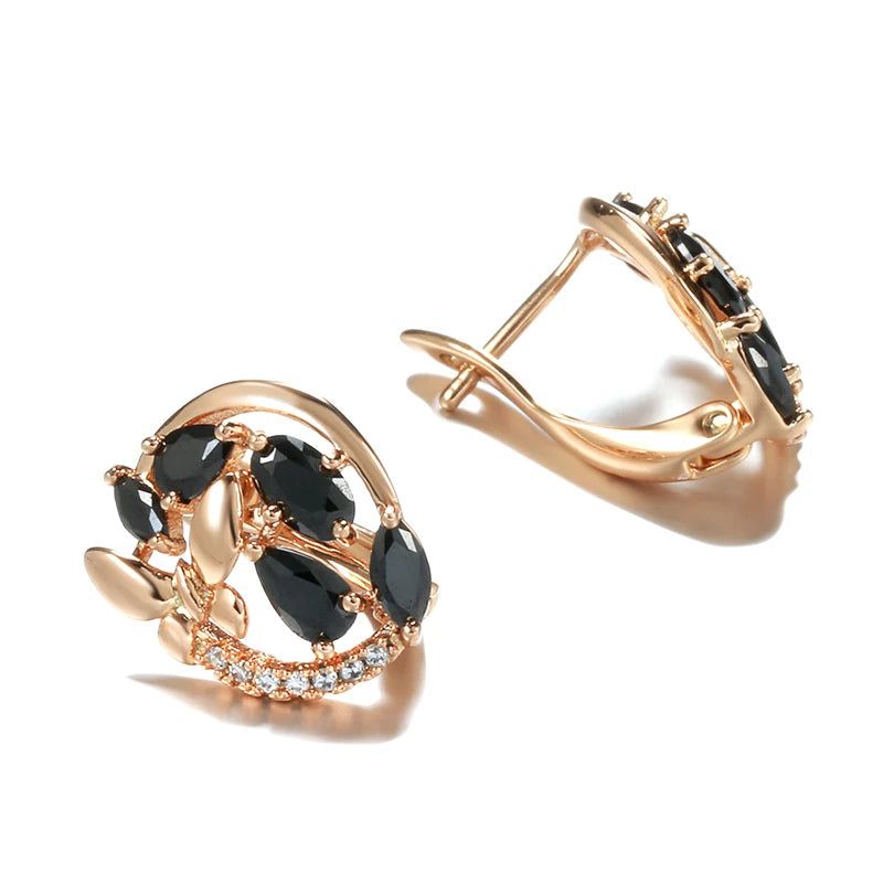 Chic Rose Gold Butterfly Stud Earrings with Black Natural Zircon