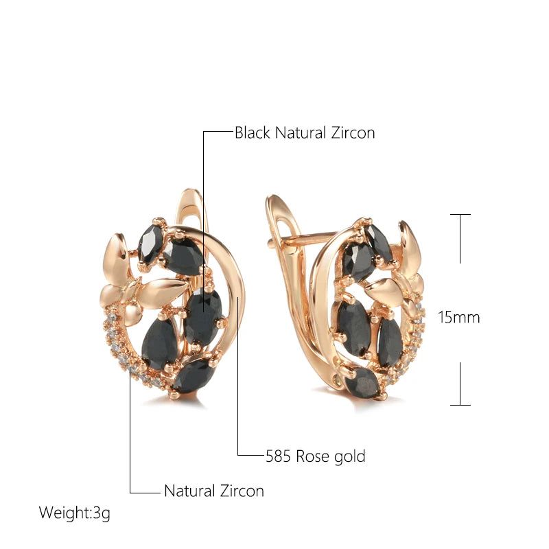 Chic Rose Gold Butterfly Stud Earrings with Black Natural Zircon