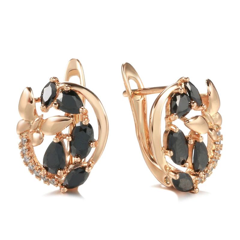 Chic Rose Gold Butterfly Stud Earrings with Black Natural Zircon