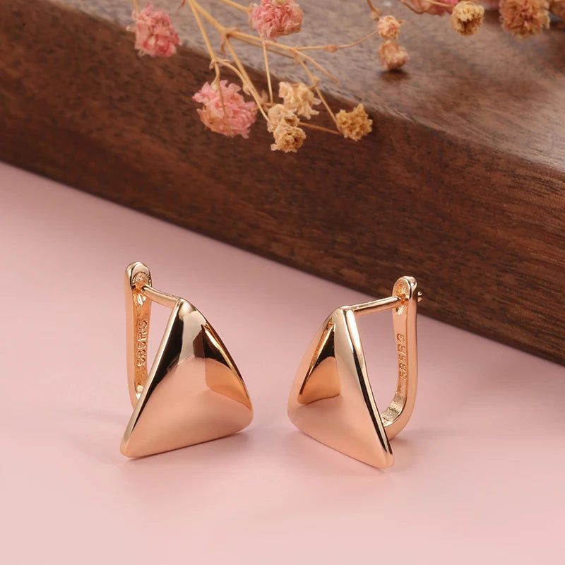 Chic Rose Gold Geometric Dangle Earrings - Trendy High-Quality Jewelry with Cubic Zirconia