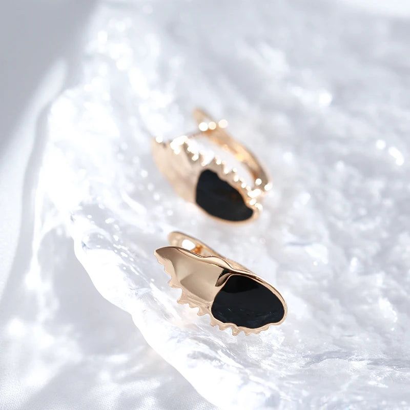 Chic Rose Gold Geometric Dangle Earrings with Black Enamel and Cubic Zirconia