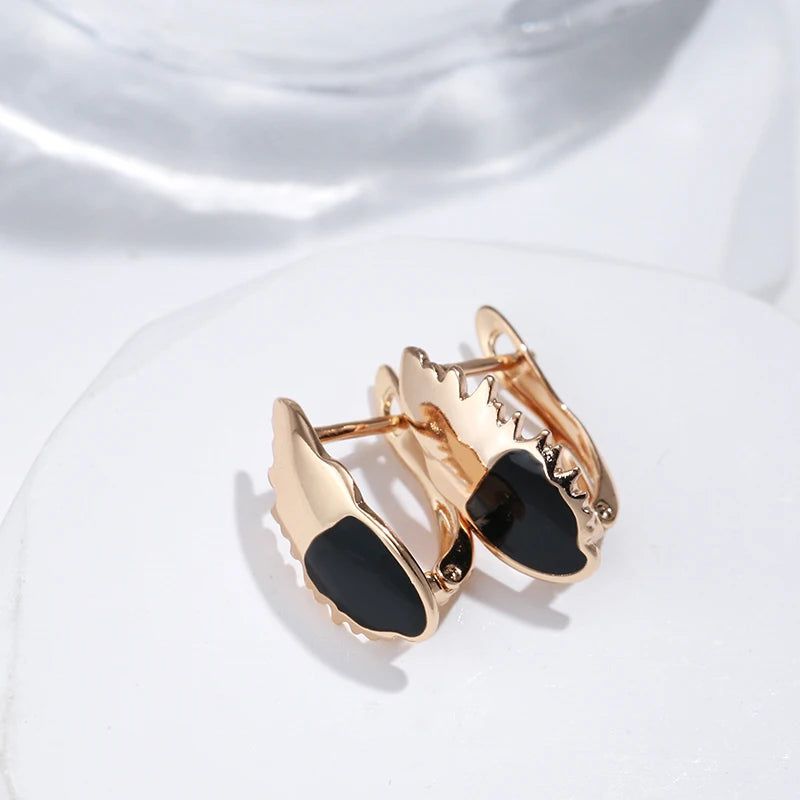 Chic Rose Gold Geometric Dangle Earrings with Black Enamel and Cubic Zirconia