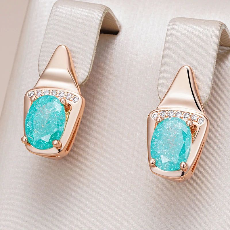 Chic Rose Gold Geometric Drop Earrings with Unique Green Natural Zircon