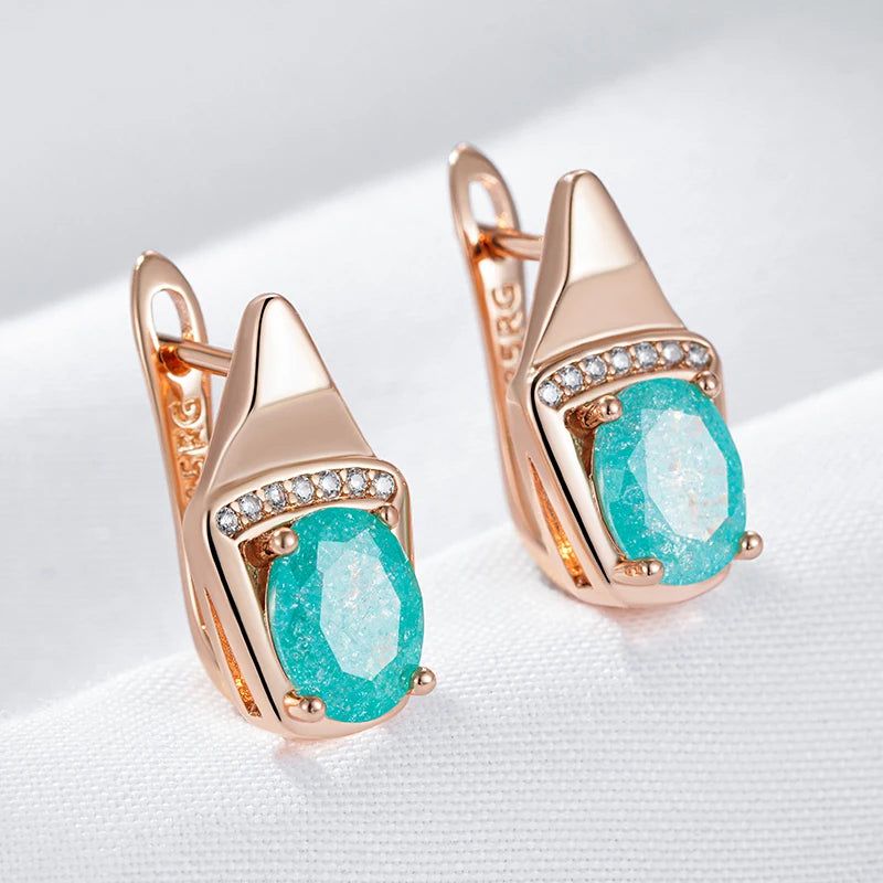 Chic Rose Gold Geometric Drop Earrings with Unique Green Natural Zircon