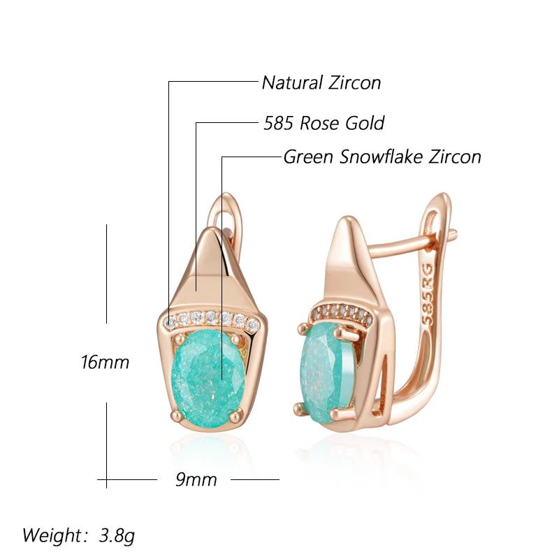 Chic Rose Gold Geometric Drop Earrings with Unique Green Natural Zircon