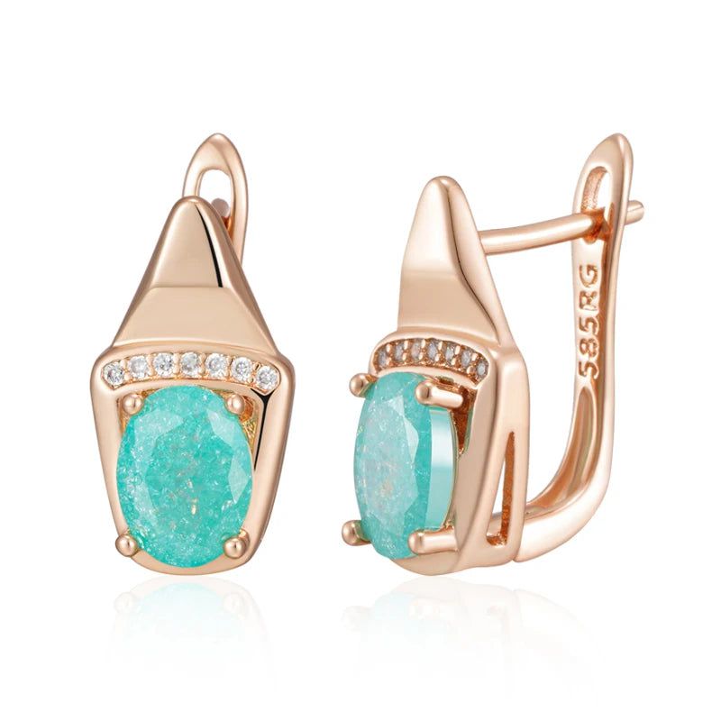 Chic Rose Gold Geometric Drop Earrings with Unique Green Natural Zircon