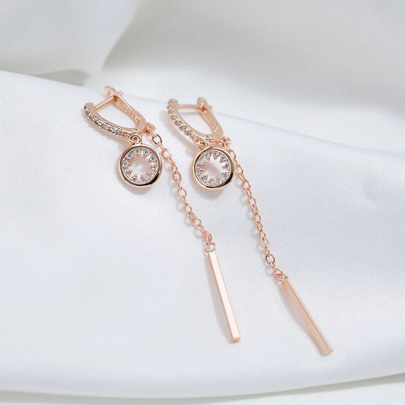 Chic Rose Gold Long Tassel Dangle Earrings with Natural Zircon and Crystal Accents