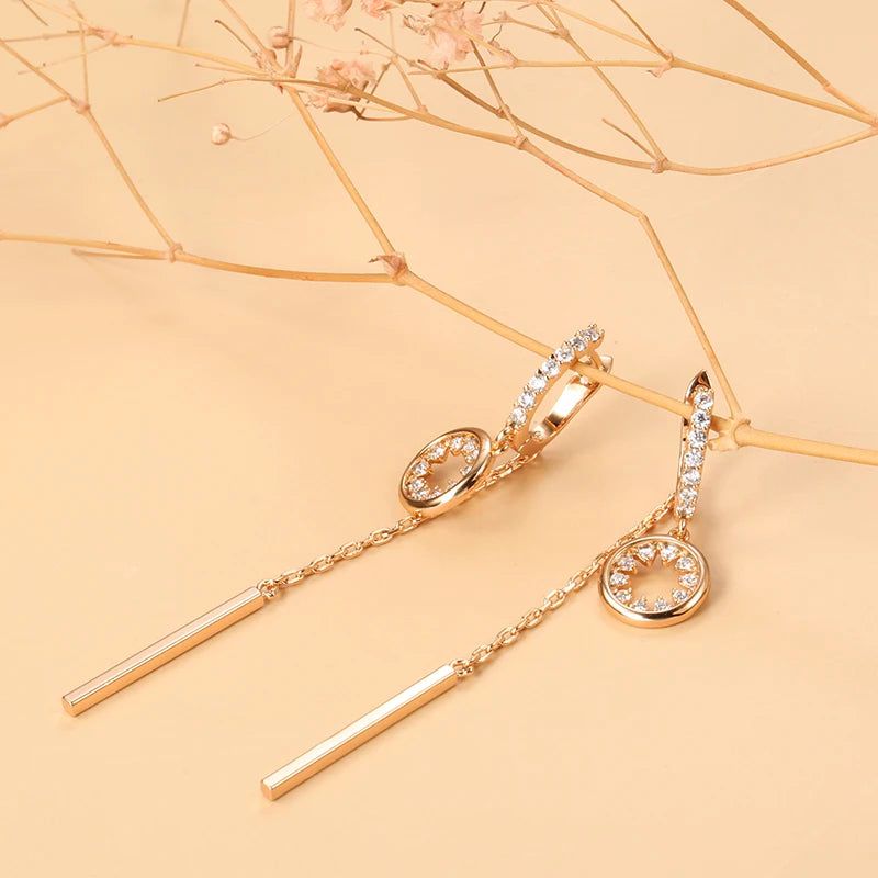 Chic Rose Gold Long Tassel Dangle Earrings with Natural Zircon and Crystal Accents