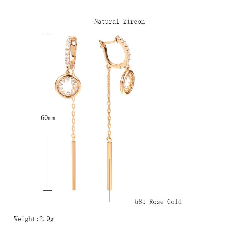 Chic Rose Gold Long Tassel Dangle Earrings with Natural Zircon and Crystal Accents