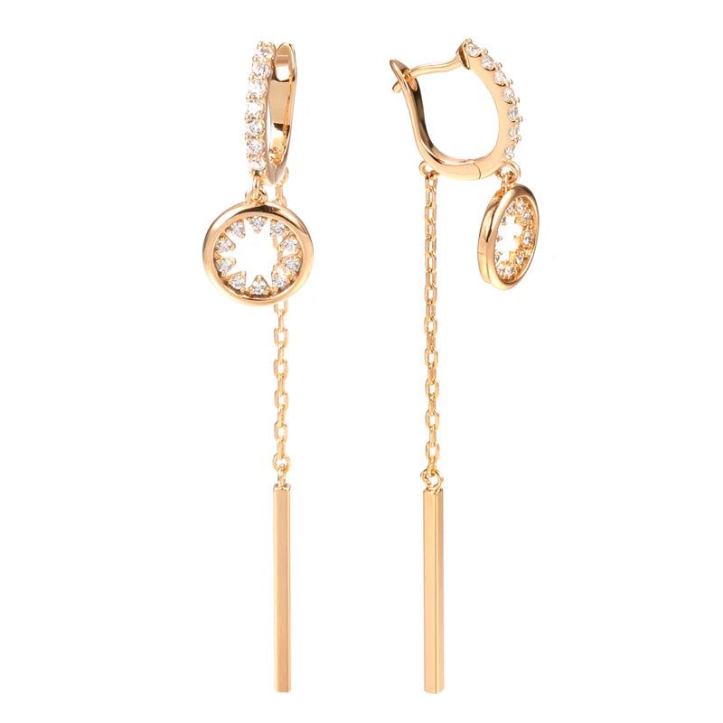 Chic Rose Gold Long Tassel Dangle Earrings with Natural Zircon and Crystal Accents