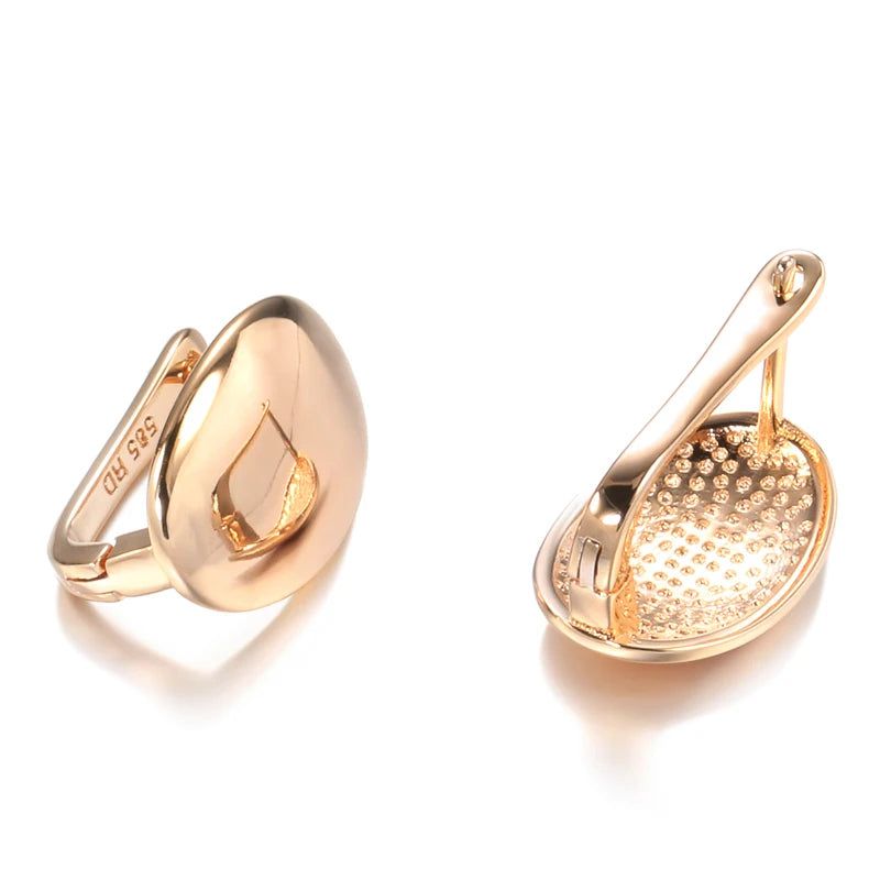 Chic Rose Gold Oval Dangle Earrings with Glossy Finish – High-Quality Fashion Jewelry