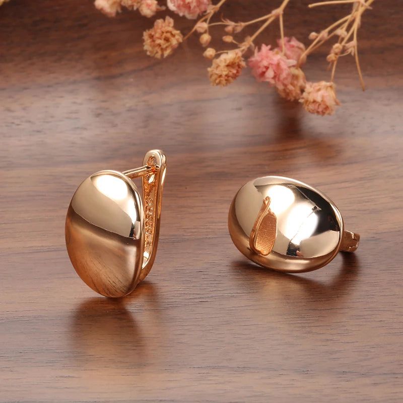 Chic Rose Gold Oval Dangle Earrings with Glossy Finish – High-Quality Fashion Jewelry