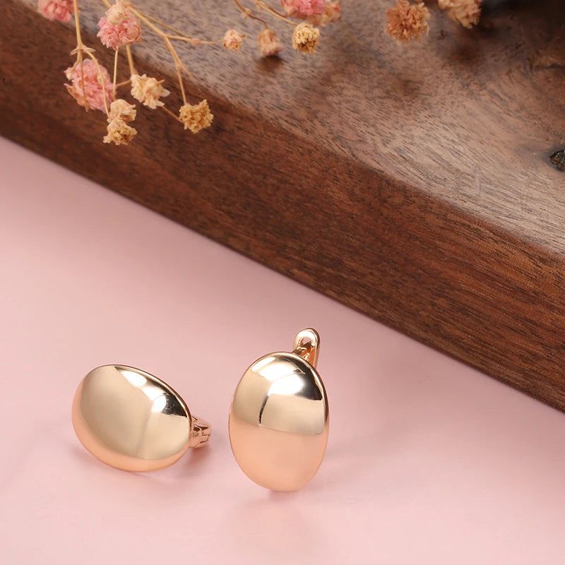 Chic Rose Gold Oval Dangle Earrings with Glossy Finish – High-Quality Fashion Jewelry