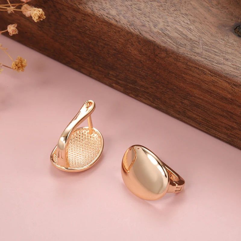 Chic Rose Gold Oval Dangle Earrings with Glossy Finish – High-Quality Fashion Jewelry