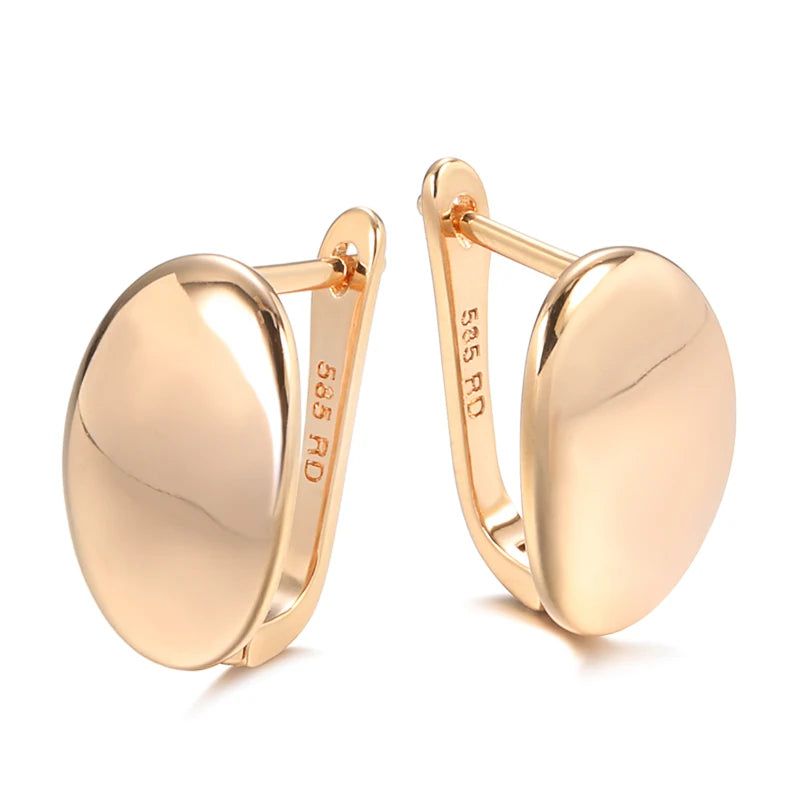 Chic Rose Gold Oval Dangle Earrings with Glossy Finish – High-Quality Fashion Jewelry