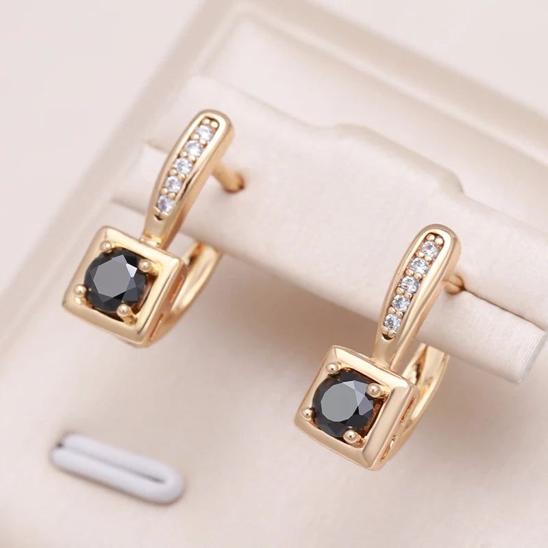 Chic Rose Gold Square Zircon Stud Earrings with English Lock Closure