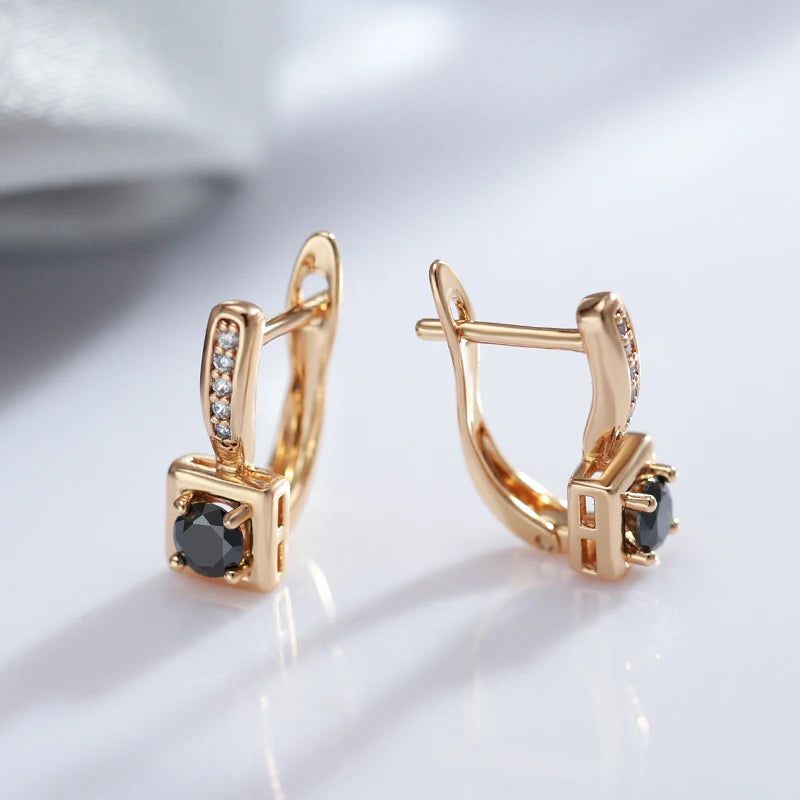 Chic Rose Gold Square Zircon Stud Earrings with English Lock Closure