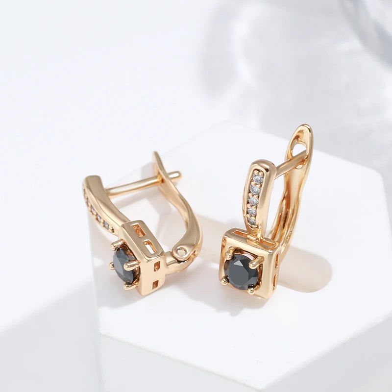 Chic Rose Gold Square Zircon Stud Earrings with English Lock Closure