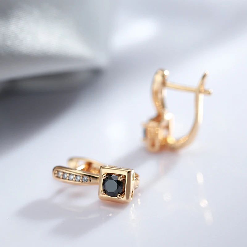 Chic Rose Gold Square Zircon Stud Earrings with English Lock Closure