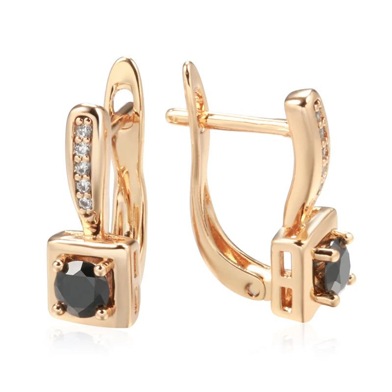 Chic Rose Gold Square Zircon Stud Earrings with English Lock Closure