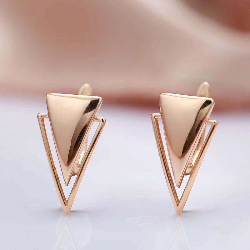 Chic Rose Gold Triangle Dangle Earrings - High-Quality Glossy Fashion Jewelry