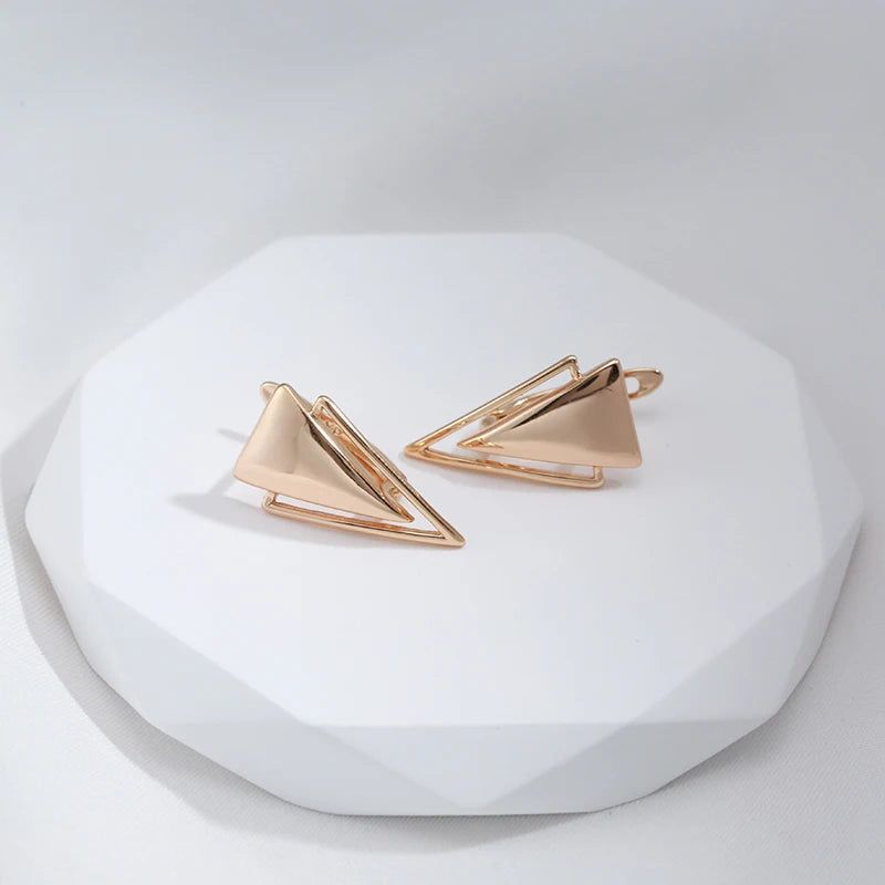 Chic Rose Gold Triangle Dangle Earrings - High-Quality Glossy Fashion Jewelry