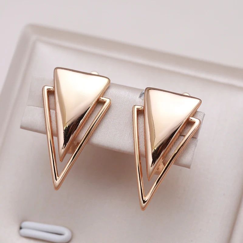 Chic Rose Gold Triangle Dangle Earrings - High-Quality Glossy Fashion Jewelry