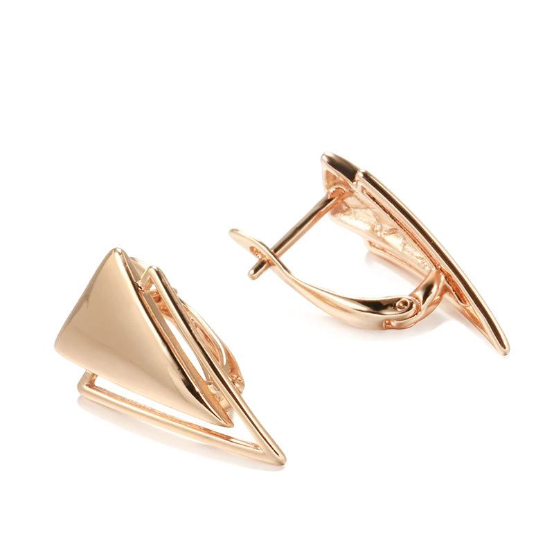 Chic Rose Gold Triangle Dangle Earrings - High-Quality Glossy Fashion Jewelry