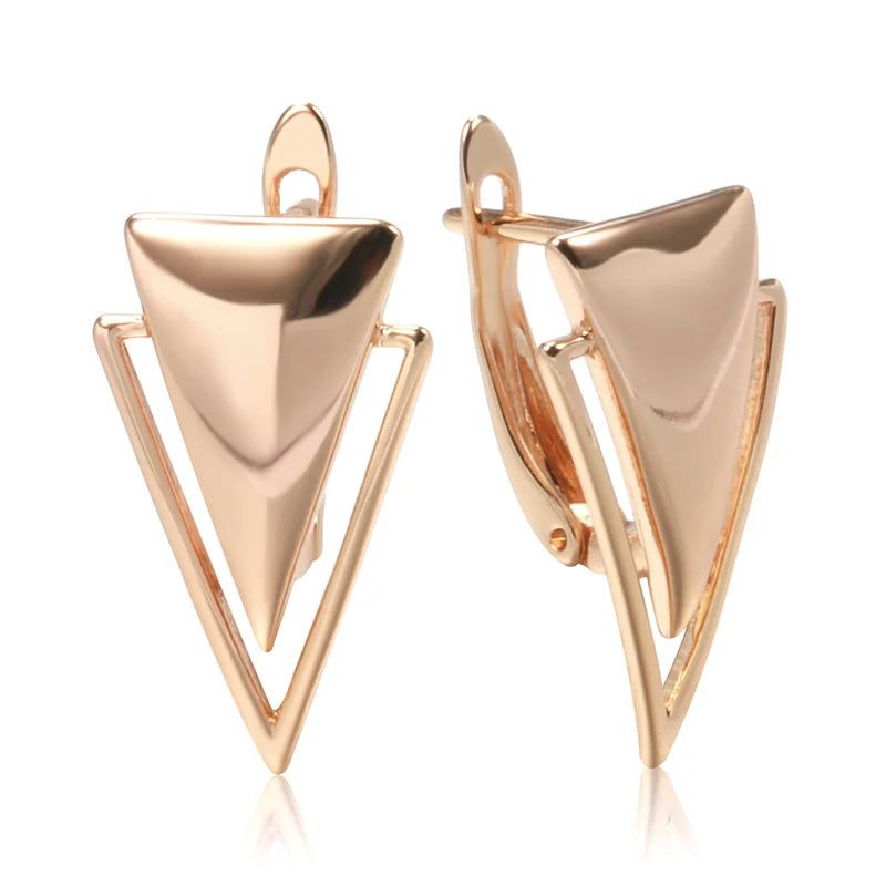 Chic Rose Gold Triangle Dangle Earrings - High-Quality Glossy Fashion Jewelry