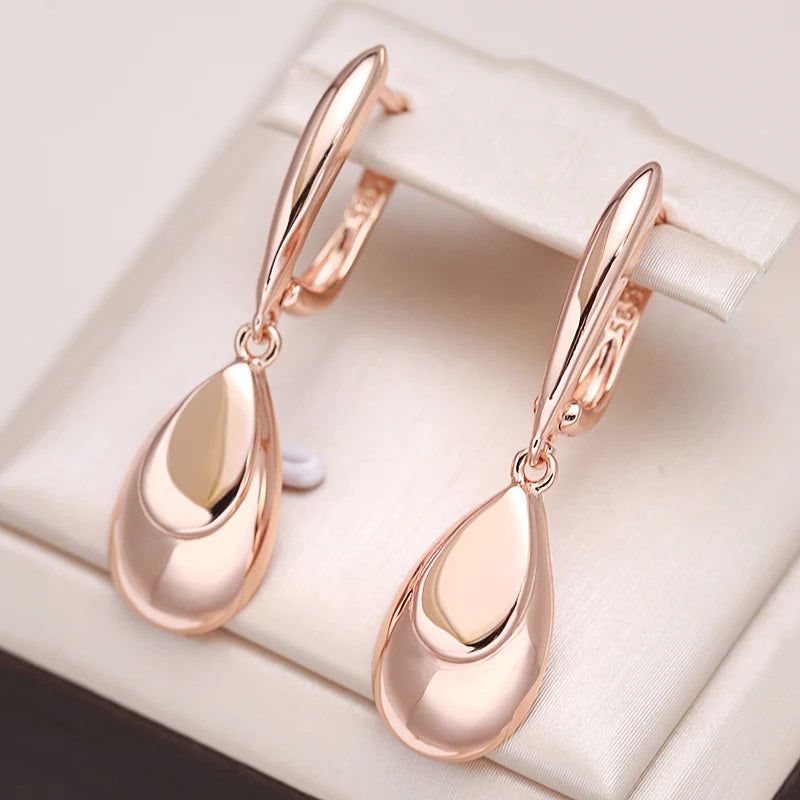 Chic Rose Gold Water Drop Dangle Earrings - Stylish Glossy Jewelry for Every Occasion