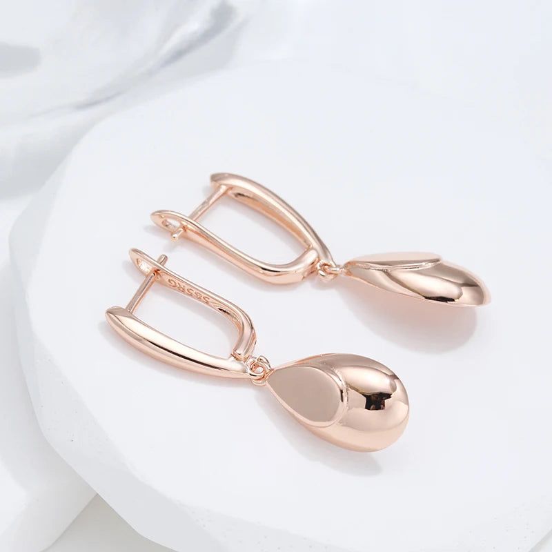 Chic Rose Gold Water Drop Dangle Earrings - Stylish Glossy Jewelry for Every Occasion