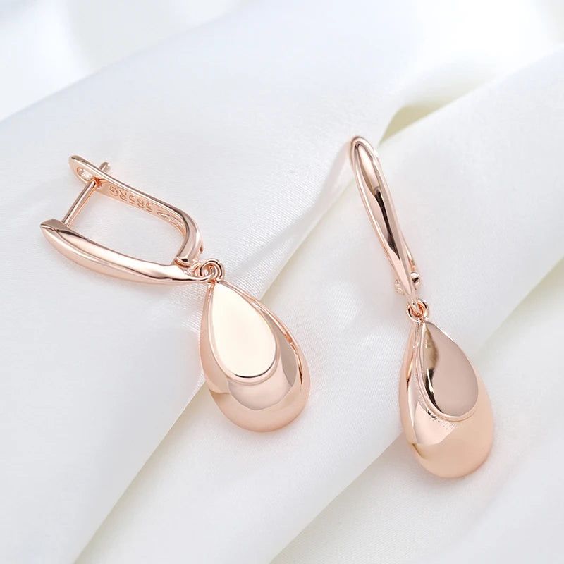 Chic Rose Gold Water Drop Dangle Earrings - Stylish Glossy Jewelry for Every Occasion