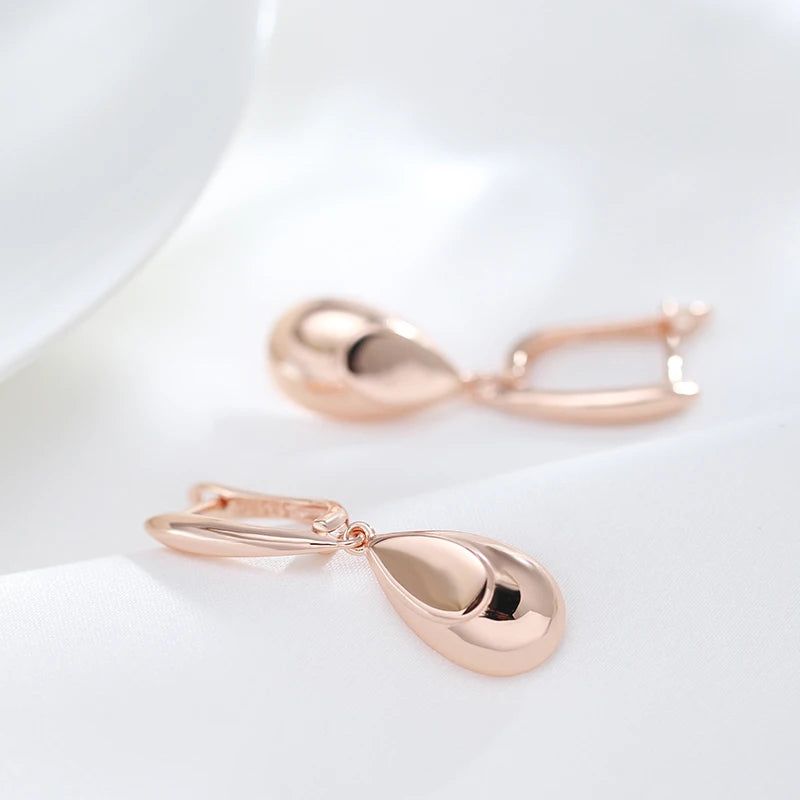 Chic Rose Gold Water Drop Dangle Earrings - Stylish Glossy Jewelry for Every Occasion