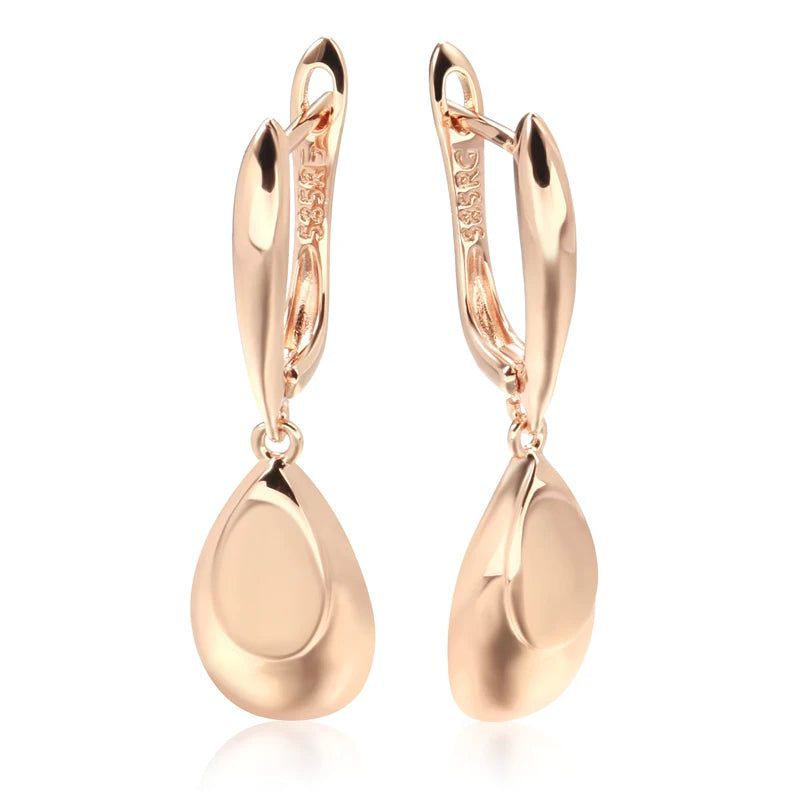 Chic Rose Gold Water Drop Dangle Earrings - Stylish Glossy Jewelry for Every Occasion