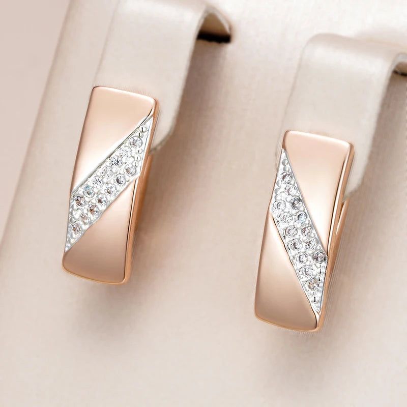 Chic Square Drop Earrings in 585 Rose Gold and Silver with Natural Zircon