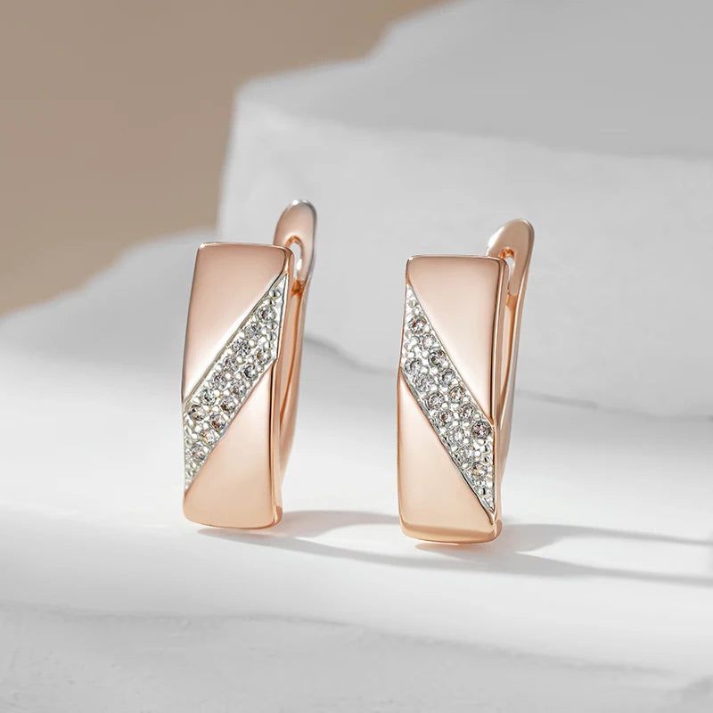 Chic Square Drop Earrings in 585 Rose Gold and Silver with Natural Zircon