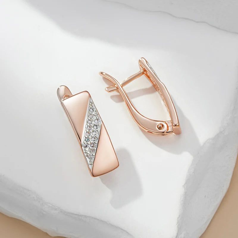 Chic Square Drop Earrings in 585 Rose Gold and Silver with Natural Zircon