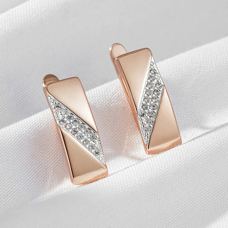 Chic Square Drop Earrings in 585 Rose Gold and Silver with Natural Zircon