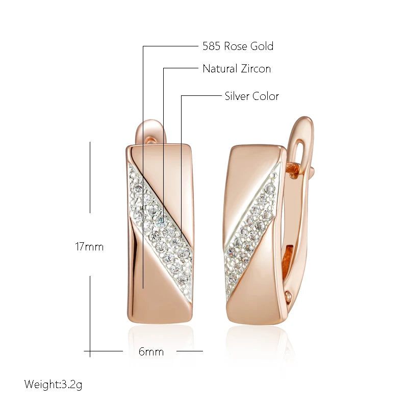 Chic Square Drop Earrings in 585 Rose Gold and Silver with Natural Zircon