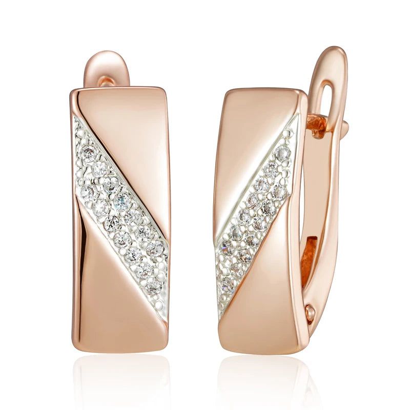 Chic Square Drop Earrings in 585 Rose Gold and Silver with Natural Zircon