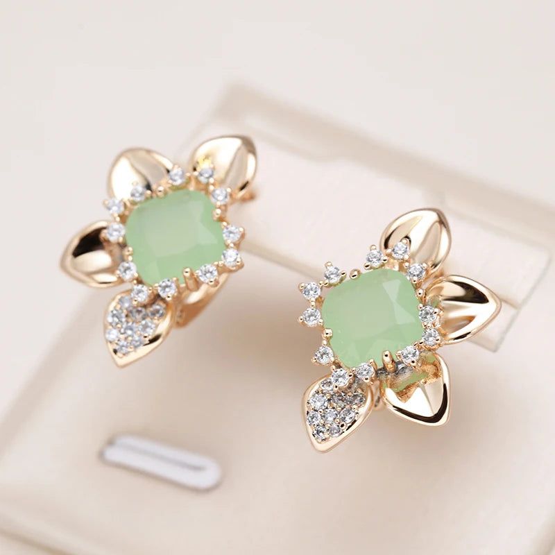 Chic Sunflower Drop Earrings in 585 Rose Gold with Green Natural Zircon