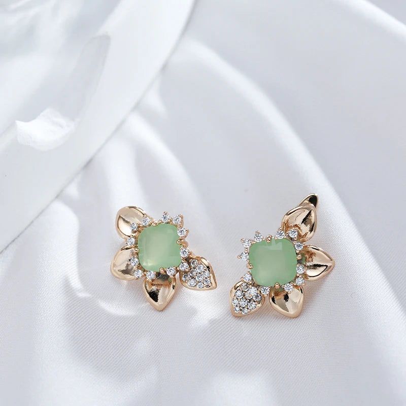 Chic Sunflower Drop Earrings in 585 Rose Gold with Green Natural Zircon