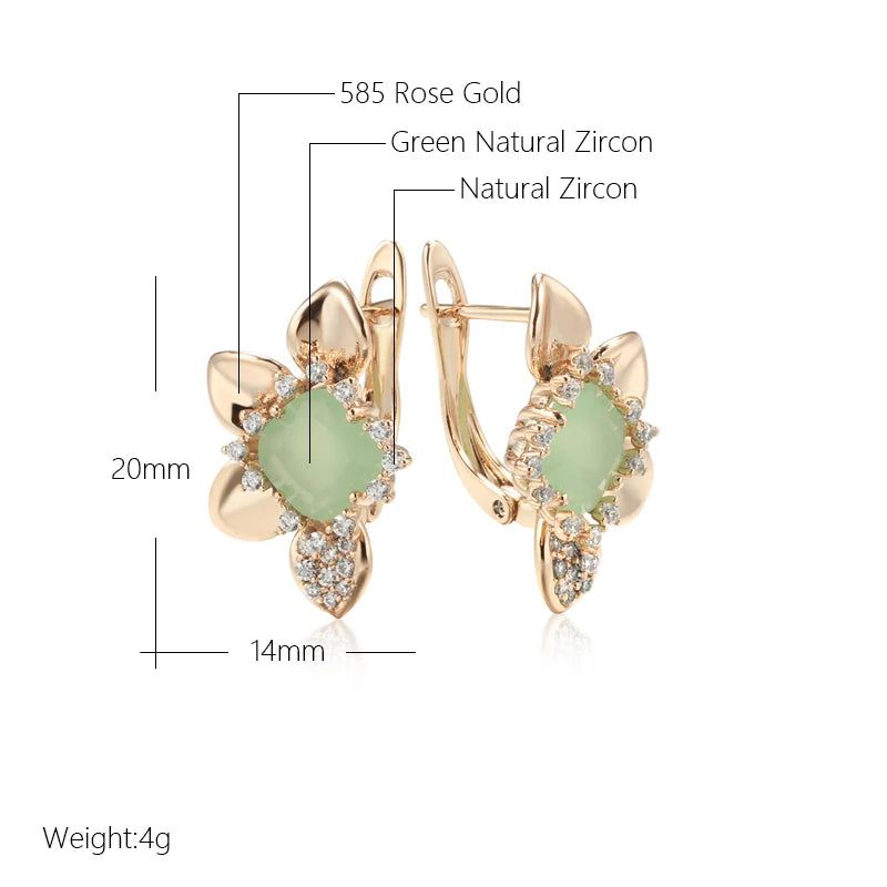 Chic Sunflower Drop Earrings in 585 Rose Gold with Green Natural Zircon