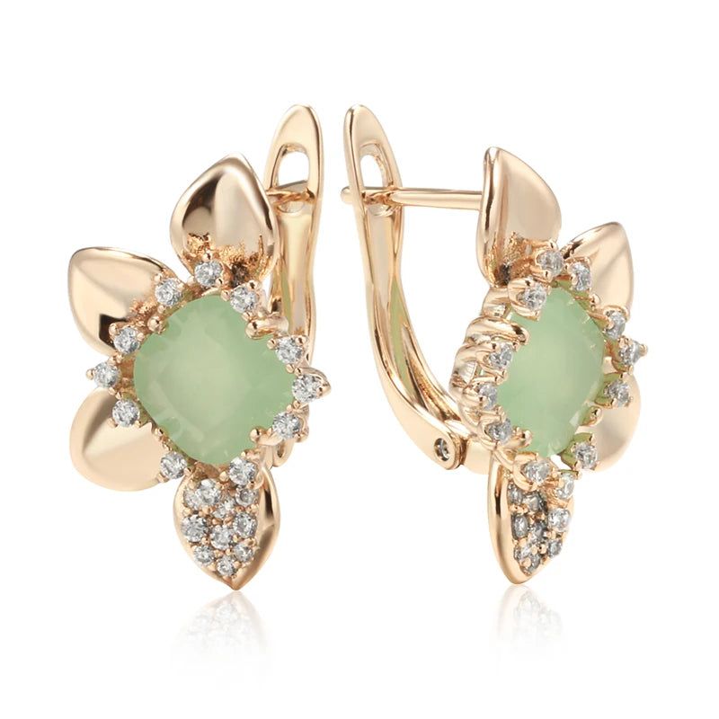 Chic Sunflower Drop Earrings in 585 Rose Gold with Green Natural Zircon