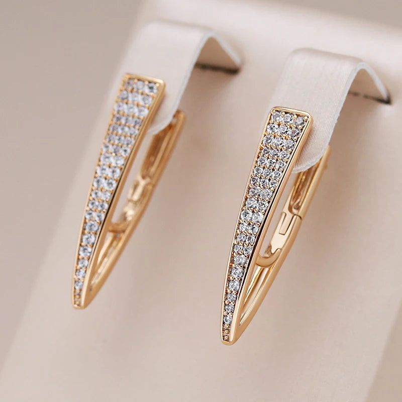 Chic V-Shaped Drop Earrings in 585 Rose Gold with Natural Zircon and Micro Wax Inlay