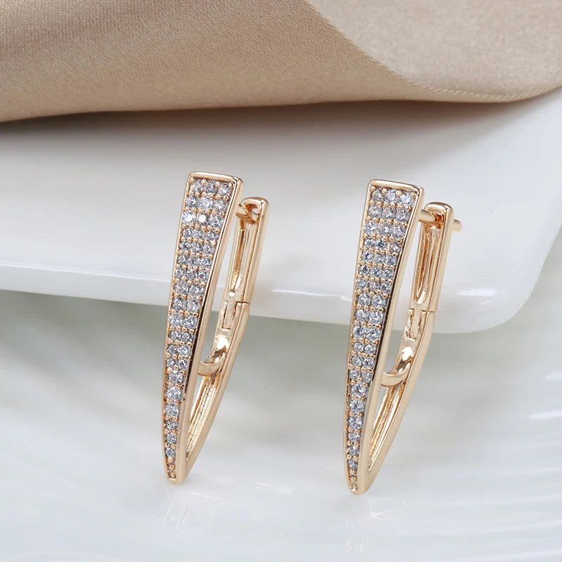 Chic V-Shaped Drop Earrings in 585 Rose Gold with Natural Zircon and Micro Wax Inlay