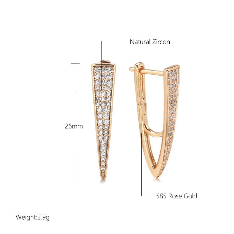 Chic V-Shaped Drop Earrings in 585 Rose Gold with Natural Zircon and Micro Wax Inlay