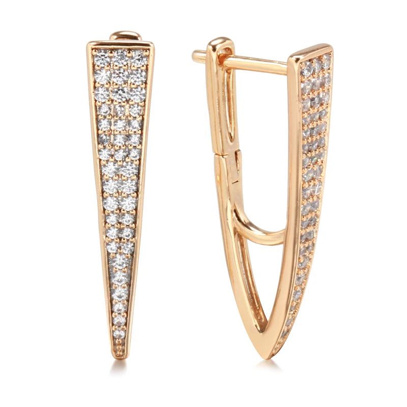 Chic V-Shaped Drop Earrings in 585 Rose Gold with Natural Zircon and Micro Wax Inlay